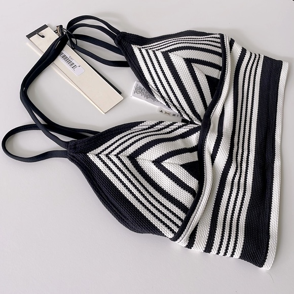 NWT Vitamin A black white stripe longline racerback crop top plunge V bikini pad - Picture 11 of 16